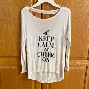White Cheerleading long sleeve t-shirt. Child size L (14) NWOT